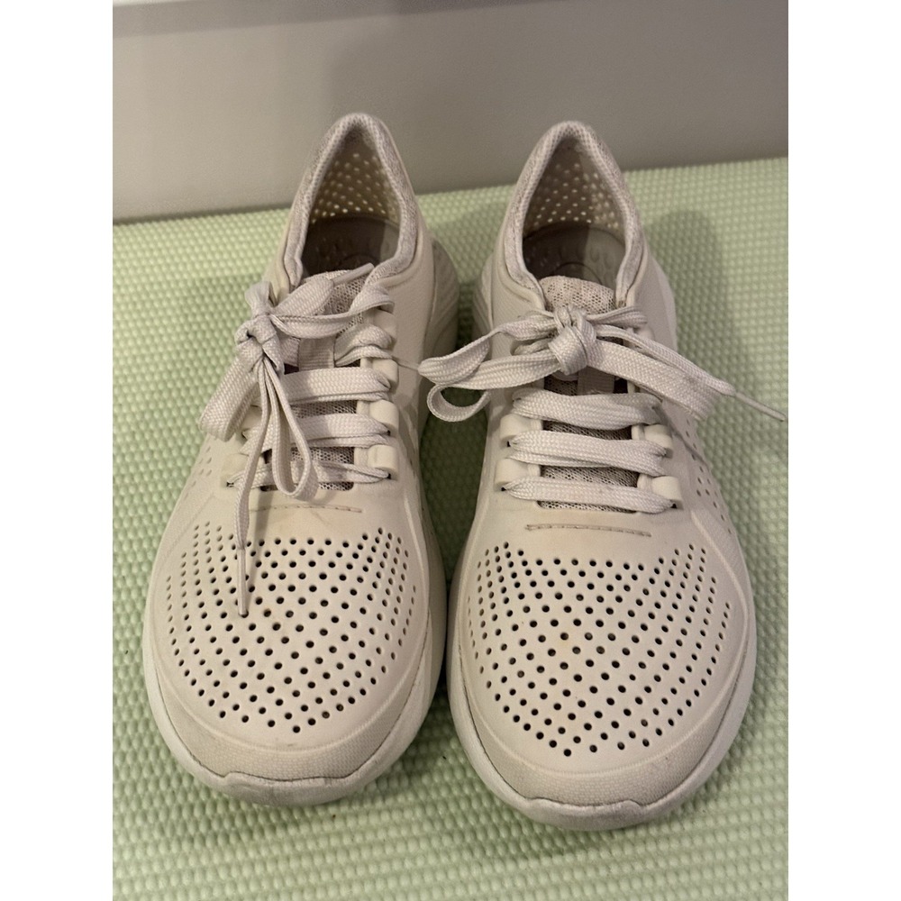 Crocs Ivory Lite RIde 360 Size 7 Pacer Lace Up Sneakers Shoes Women's Comfy